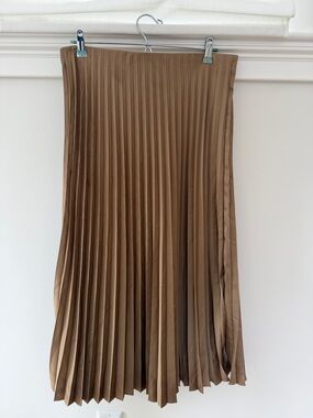 J. Crew Pleated Satin-Look Midi Skirt in Camel Brown
